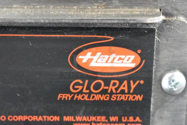 Hatco GRFHS-26 Glo-Ray 26" Portable Fry Holding Station label, 120V, new with scratches, model details shown.