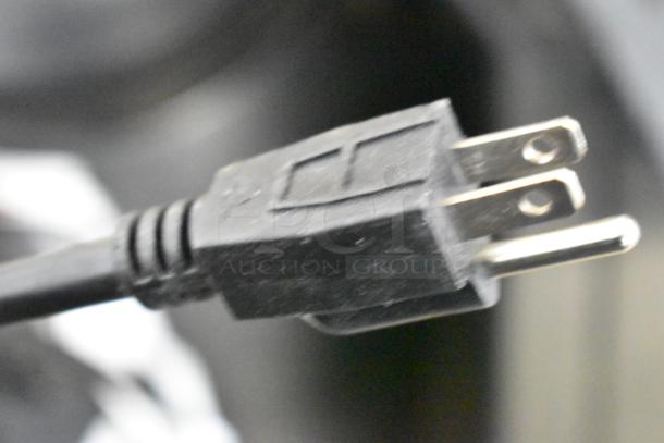 Close-up of a black power plug for the Hatco GRFHS-26 Glo-Ray Portable Fry Holding Station, 120 Volts, 1 Phase.