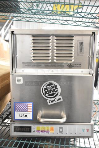 2021 Menumaster OC24BK heavy-duty commercial microwave, 208/240V, 1 phase. Features sturdy stainless steel design, Burger King OnCue and USA fabrication labels.