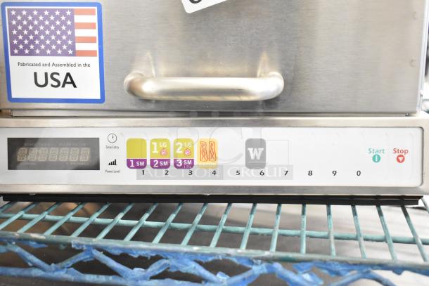 Menumaster OC24BK commercial microwave, stainless steel, digital controls, cooking presets, 208/240V, 1 phase, made in USA.