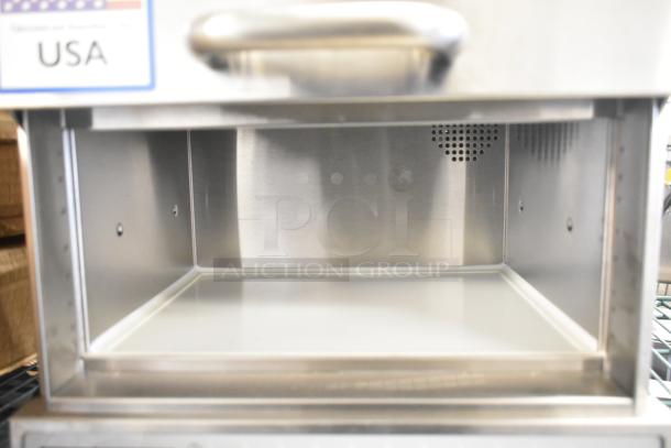 2021 Menumaster OC24BK Commercial Microwave, interior view. Heavy duty, 208/240V, 1 Phase, excellent condition. Made in USA.