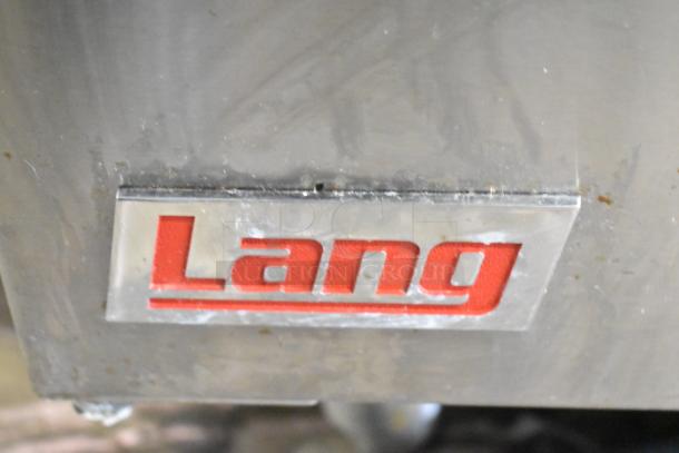 Lang RTI36E 6 Burner Induction Range, 208/240V, 3 Phase. Metal surface with Lang logo. Used condition.