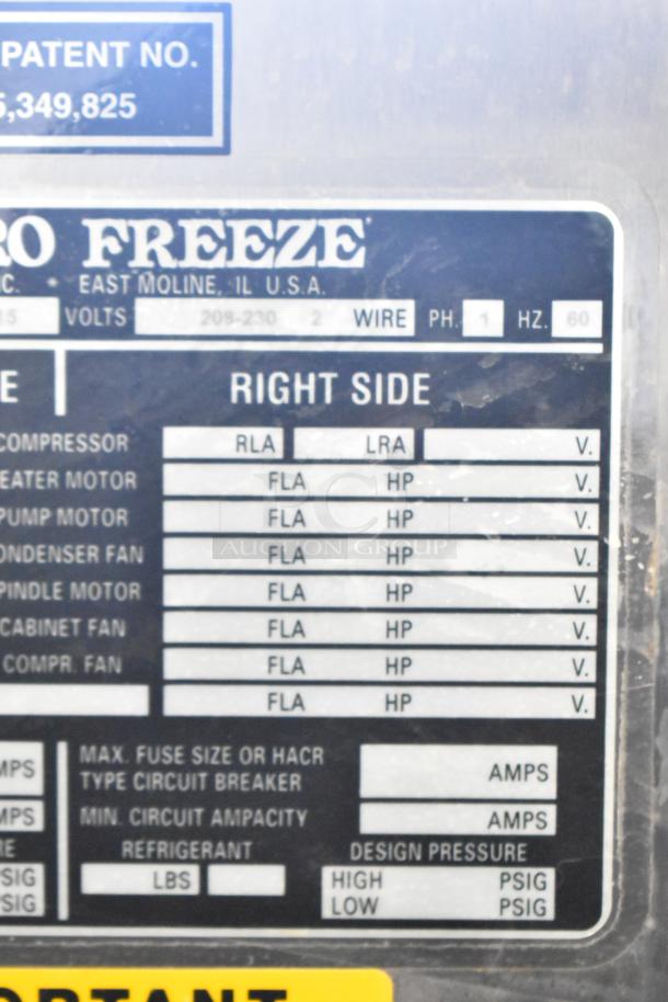 Label for Electro Freeze 88T-RMT-137 ice cream machine, showing specifications for volts, phase, and wiring details.