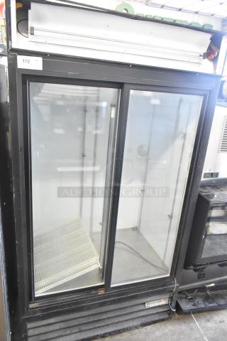 Beverage Air MT38 commercial 2-door reach-in cooler, black frame, glass doors. Model MT38, 115 volts, 1 phase.