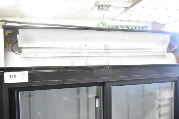 Beverage Air MT38 Commercial 2 Door Cooler. Black frame, glass doors, 115V. Auction label “172” visible.