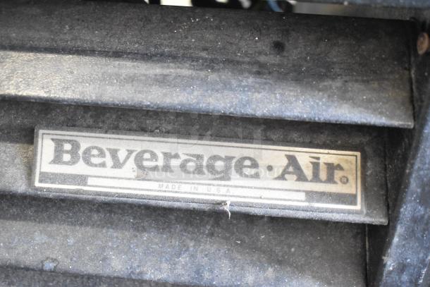 Beverage Air MT38 Cooler label in focus, showing "Made in USA." Commercial 2-door reach-in cooler, 115V, 1 phase.