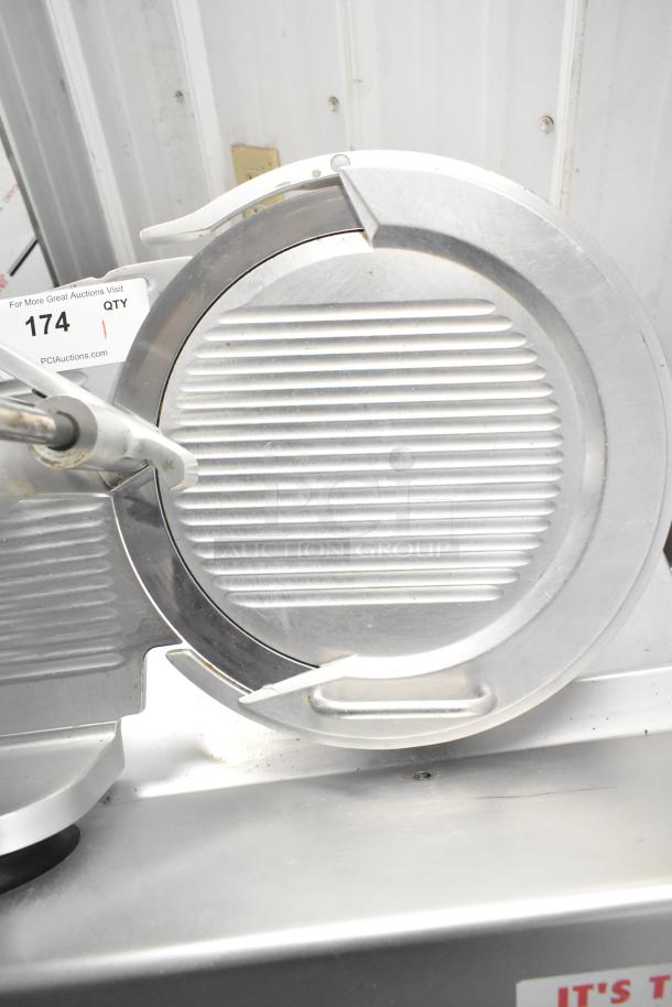 Bizerba Commercial Countertop Meat Slicer, 120 volts, 1 phase, stainless steel body, visible auction tag reading "174."