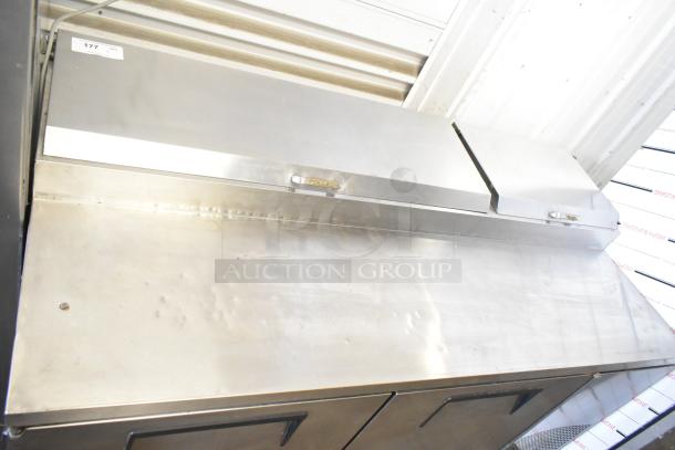 True TPP-67 Commercial Pizza Prep Table on casters, stainless steel, 115V, 1 Phase, visible tag "177 QTY".