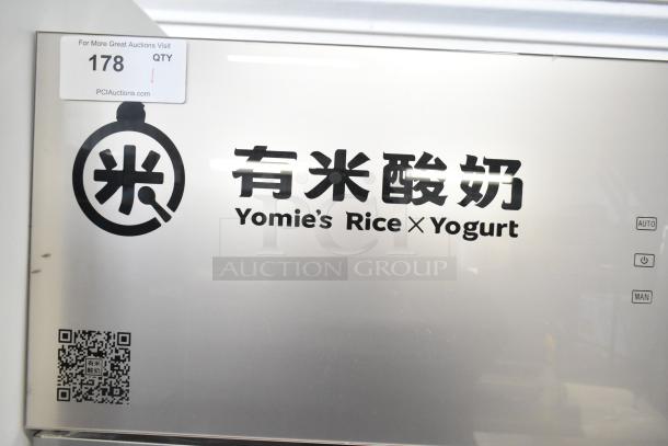 2021 COW800 Commercial 2 Door Cooler, 115V, 1 Phase. "Yomie's Rice X Yogurt" branding visible. Untested.