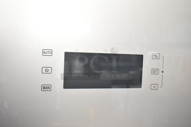 2021 COW800 Commercial 2 Door Reach In Cooler control panel with auto/manual settings and digital display. 115 volts, 1 phase.