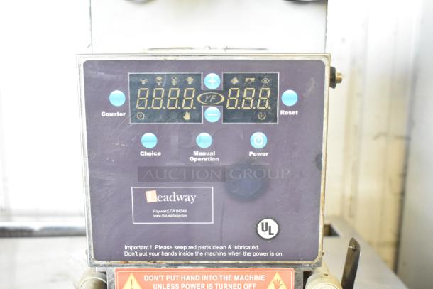 Leadway ET-99SU cup sealing machine, metal, 110/120V, countertop, UL certified, digital display, key controls visible.