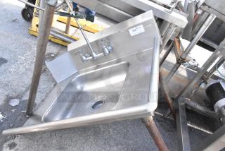 Commercial right-side dirty dish table with integrated stainless steel sink and dual faucet setup. Durable condition.