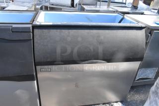 Ice-O-Matic Commercial Ice Bin, stainless steel finish, black top. Visible label, in good used condition.