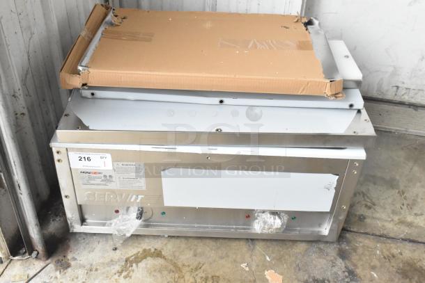 Brand new 2024 ServIt E-EST-2SW-CB steam table, two-pan capacity, 120V, with minor scratches and dents. Box slightly damaged.
