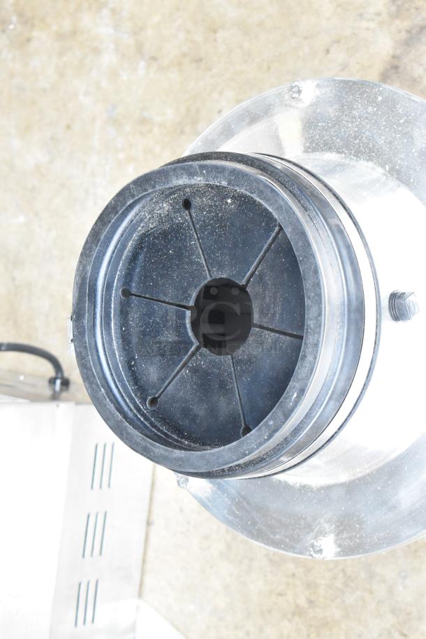 BRAND NEW Salvajor 200 Commercial Garbage Disposer, 208/230/460V, 3 Phase, minor scratches, top view of inlet and mounting.