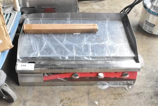 Brand new Avantco 177EG30N 30" electric countertop griddle, 208/240V, 1 phase, shown with protective plastic and minor scratches.
