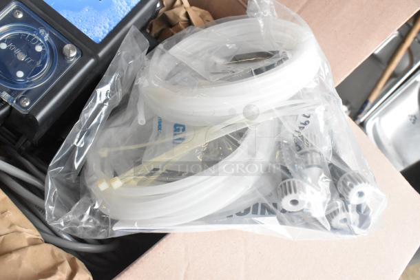 Brand new 2023 Knight UMP-300L warewash dispenser, 100-240V, 1 phase, in box with tubing and fittings. Scratch and dent condition.