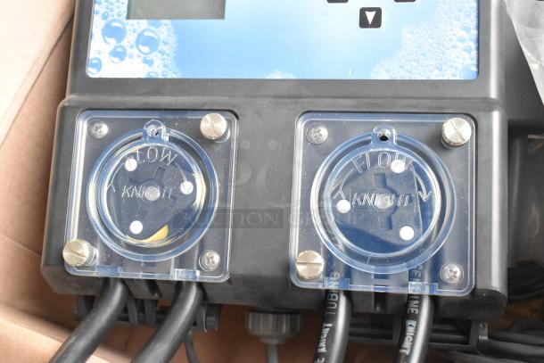 Brand new Knight UMP-300L warewash dispenser, 2023 model. Scratch and dent condition, dual flow meters. 100-240V, 1 phase.