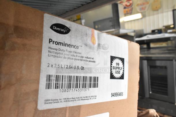 Diversey Prominence Heavy Duty Floor Cleaner box, 2x2.5L, brand new, 99 supply uses, slight package dent.