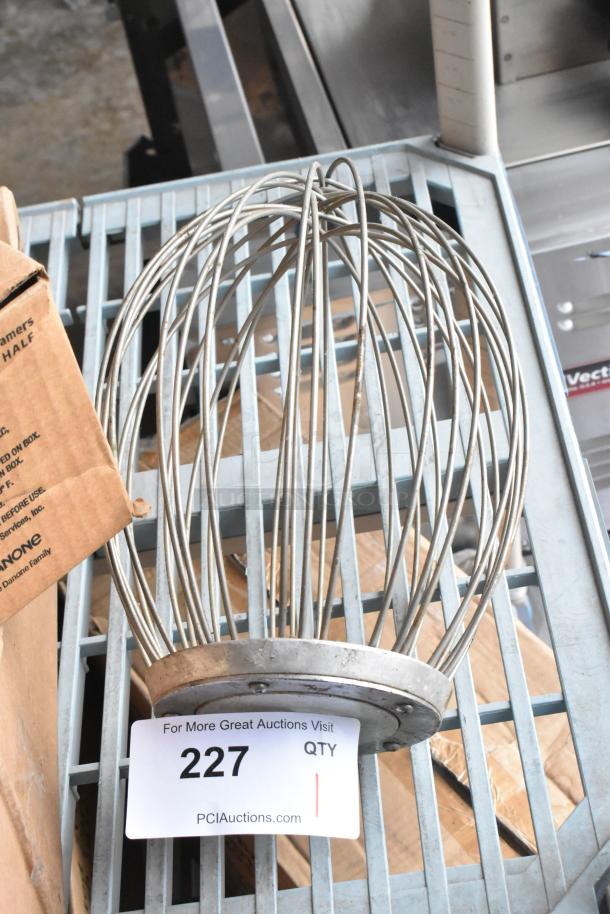 Commercial whisk attachment for Hobart mixer, metal, good condition. Auction tag 227 visible.