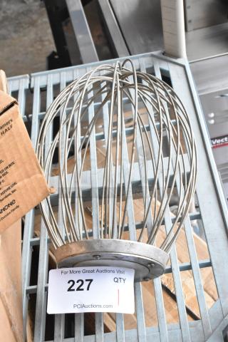 Commercial whisk attachment for Hobart mixer, metal, good condition. Auction tag 227 visible.
