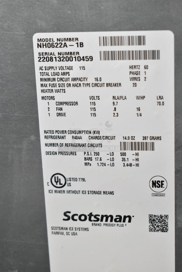 2022 Scotsman NH0622A-1B Stainless Steel Ice Head w/ 2022 Lancer TP30 Beverage Dispenser. Features touchscreen, automatic agitation, UL listed. 115V, 1 Phase.
