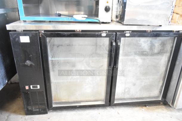 Avantco UBB-24-60G commercial 2-door back bar cooler, glass doors, black exterior, 115 volts, 1 phase, used condition.