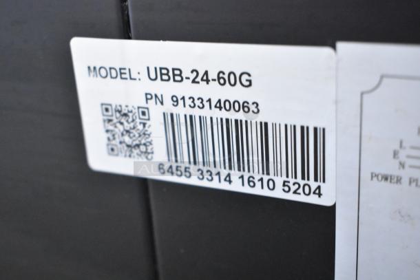 Avantco UBB-24-60G barcode label, model number, and part number shown on commercial cooler.