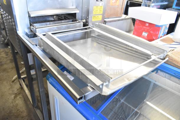 Belshaw Adamatic TG-50 stainless steel thermoglazing station on casters, commercial use, 208V, 1 phase, visible labels.