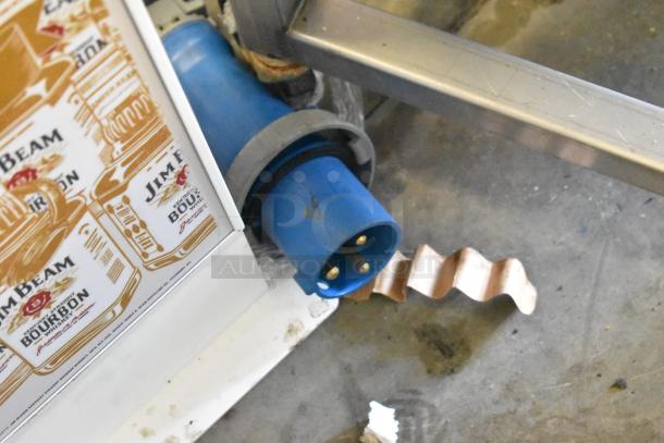 Belshaw Adamatic TG-50 Thermoglazing Station, stainless steel, on casters, 208V, 1 Phase; photo shows power connector and product label.