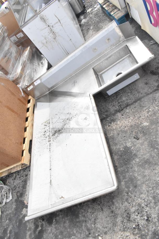 BRAND NEW Regency 600DDTI72L 6' stainless steel soiled L-shape dishtable, left island, with minor scratches and dents.