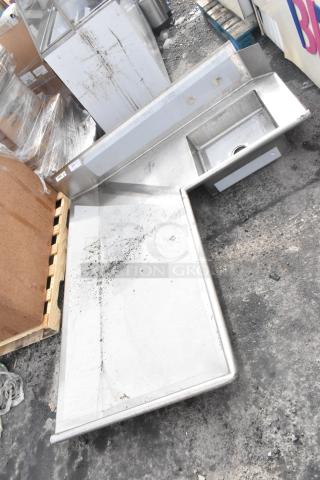 BRAND NEW Regency 600DDTI72L 6' stainless steel soiled L-shape dishtable, left island, with minor scratches and dents.