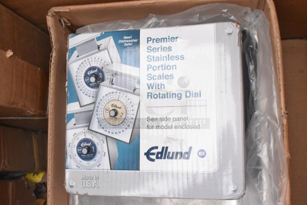 Edlund Premier Series stainless portion scale box with rotating dial, new condition, in original packaging, Made in USA.