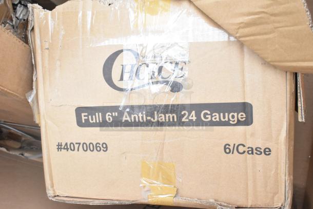 Cardboard box labeled "Choice Full 6'' Anti-Jam 24 Gauge," item #4070069, 6 per case. Box shows slight wear, sealed with tape.