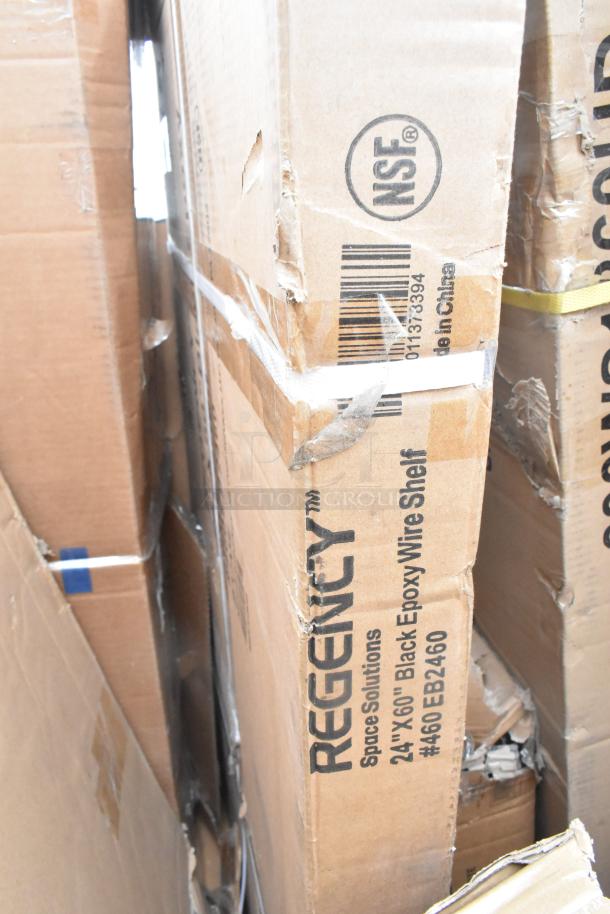 Regency 24"x60" Black Epoxy Wire Shelf box with scratch and dent marks. Includes NSF certification label.