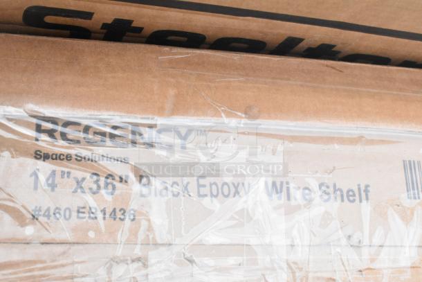 Regency 14"x36" Black Epoxy Wire Shelf in packaging, model #460EB1436, brand new with scratch and dent condition.