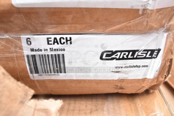 Box labeled "6 Each, Made in Mexico" with Carlisle logo, scratch and dent condition. Includes trays and bussing carts.