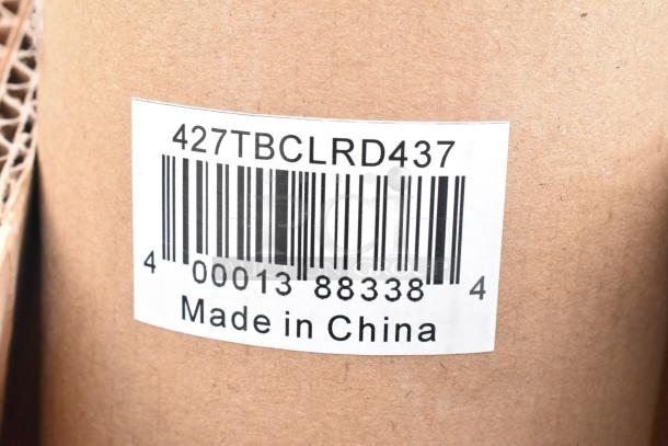 Barcode label on cardboard roll, marked "427TBCLRD437," "Made in China." Part of auction for 17 scratch and dent items.