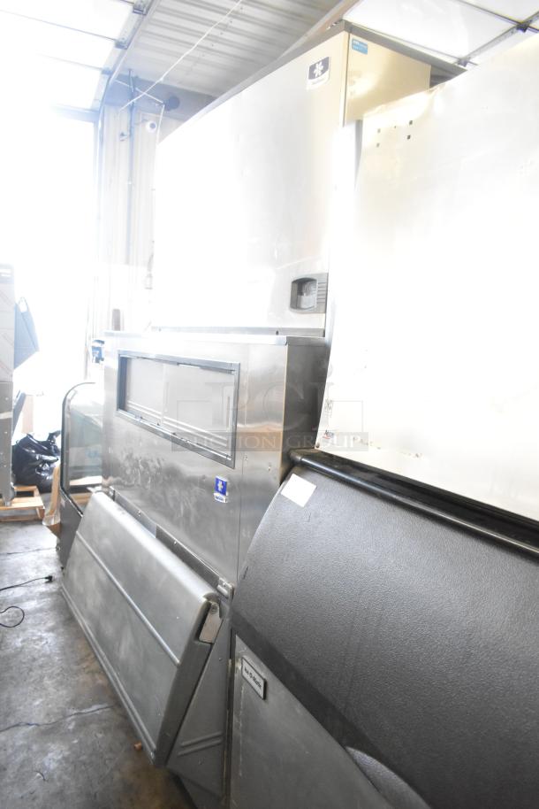 Manitowoc commercial ice maker on Manitowoc F1475 bin, 208-230V, 1 Phase, stainless steel, used condition, visible labels.