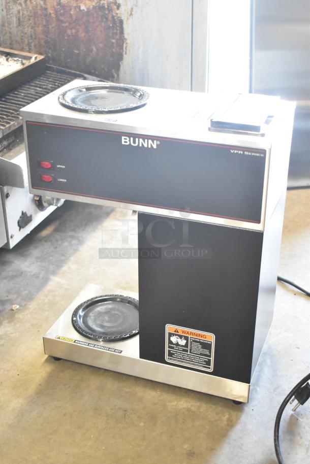 2017 Bunn VPR 33200.0002 Black 12 Cup Pourover Coffee Brewer with 2 warmers, 120 volts, used condition.