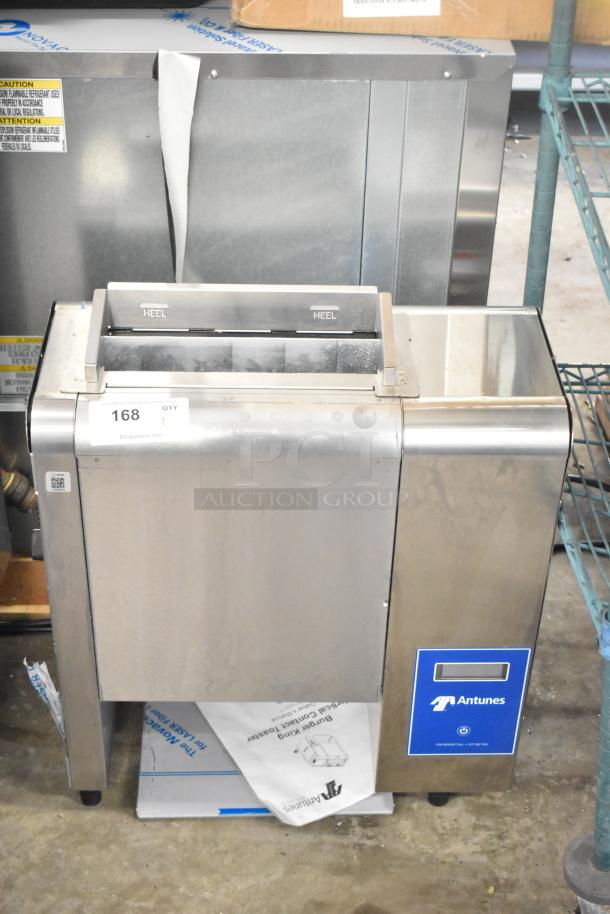 BRAND NEW AJ Antunes BKT-2V Vertical Toaster, 2021, with minor scratches. 200-240V, 1 Phase. Features visible caution and brand labels.