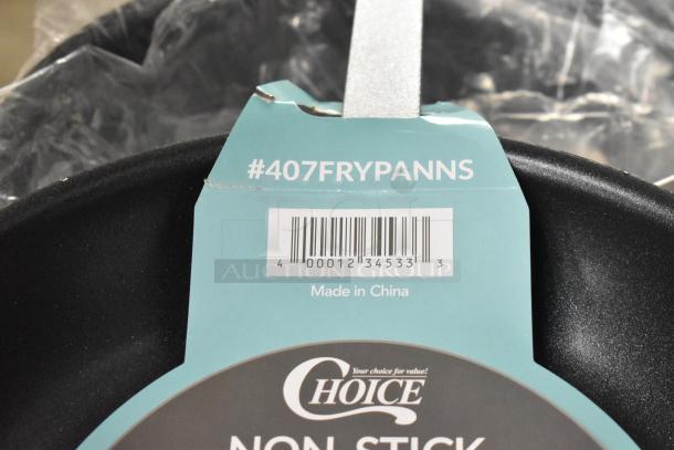 Choice 10" aluminum non-stick fry pan with the label "#407FRYPANNS," made in China, new condition.