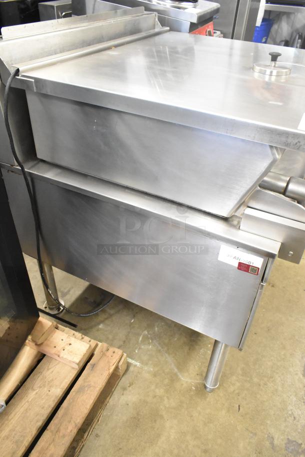 Cleveland BPAN-1001 commercial braising pan, stainless steel, floor style, used with visible model label.