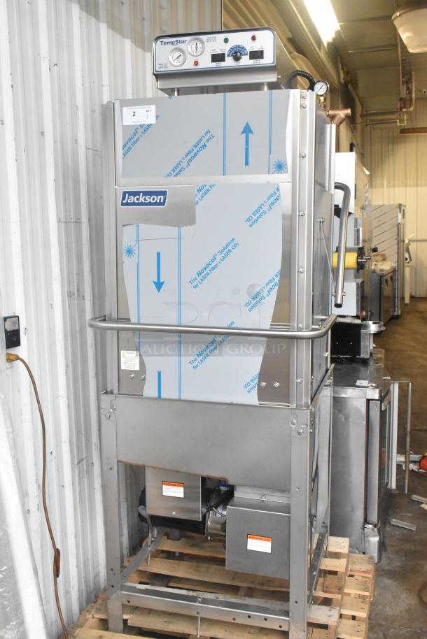 Brand new 2023 Jackson TempStar HH-E commercial dishwasher with electric booster, high hood, visible scratch and dent, 208/230V, 1 phase.