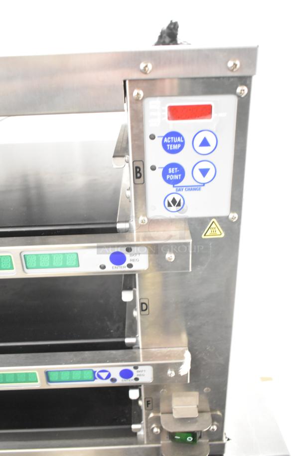 Brand new 2021 Prince Castle EHB24-2 countertop holding bin, 208-240V, 1 phase, minor scratches, marked controls visible.