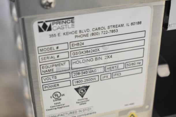 Prince Castle EHB24 countertop holding bin, 208-240V, 1-phase, model tag showing specs, new with slight scratches.