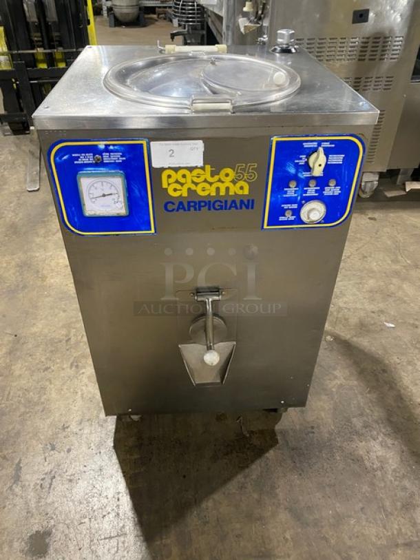 Carpigiani Pastocrema 55 commercial cream cooker/pasteurizer, stainless steel, electric, 220V, 3 phase, on casters, good condition.