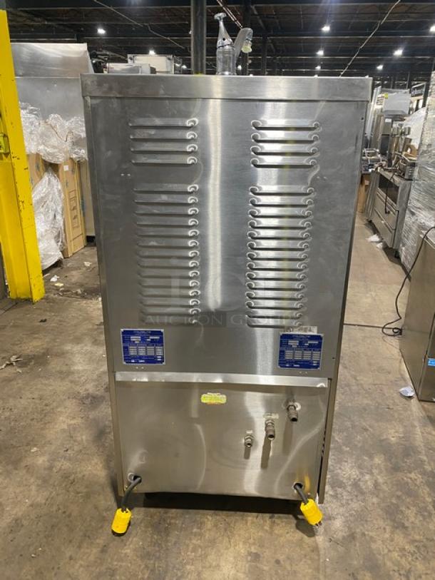 ColdElite UF820-2 commercial soft serve machine, stainless steel, twin/twist, electric 208V 3-phase, on casters, model SN: 225881.