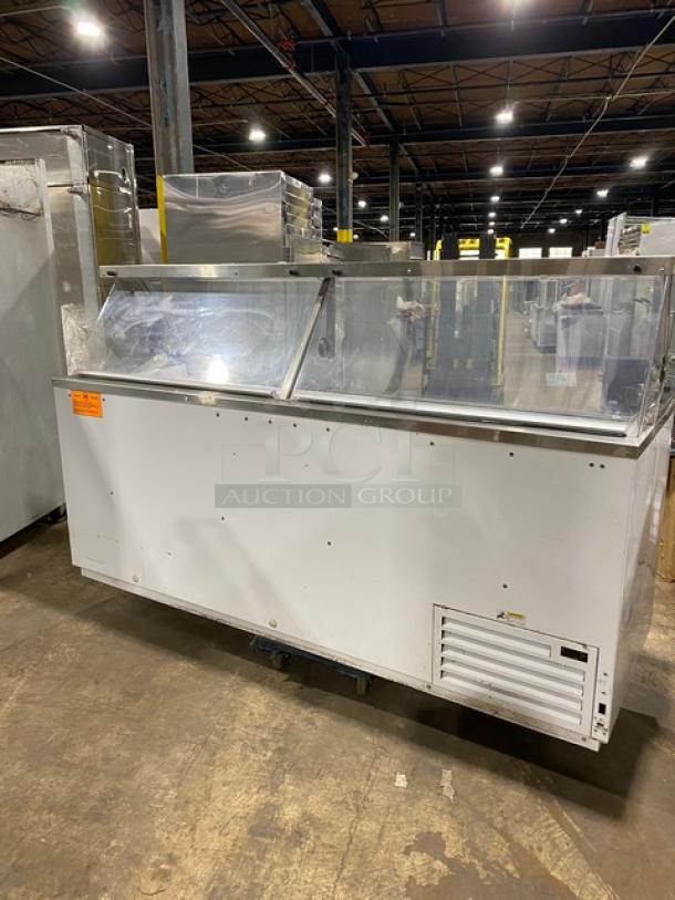 Global Baskin Robbins style ice cream dipping cabinet, Model CKDC87VBR, dual lift-open doors, with tub holders, 115V.