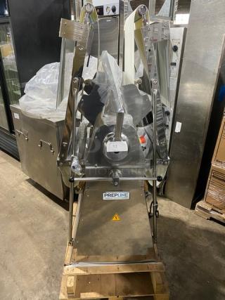 New Prepline 2022 Commercial Dough Sheeter, Model FSS120, stainless steel, reversible, foldable conveyor belt, 120V.